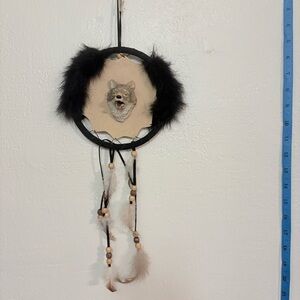 Wolf Dreamcatcher with Black Feathers
